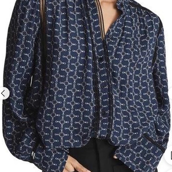 Reiss Tops - Reiss Navy Chain Patterned Lace Details Blouse